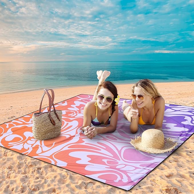 WIWIGO Beach Blanket Waterproof Sandproof Beach Mat 79" X 83"/10'x9'for 2-8 Adults Quick Drying Outdoor Picnic Mat Beach Accessories for Travel, Camping, Hiking
