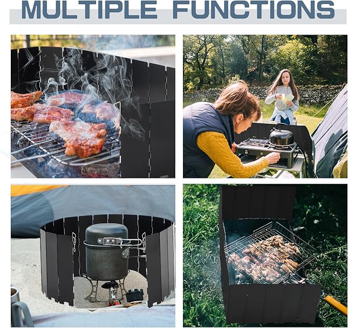 MorningRo 2 Pcs 40 Plate Chafing Dish Wind Stove Camping Guard 67 x 7.8'' Stainless Steel Wind Cover Folding Outdoor Windscreen with Drawstring Bag for Camp Picnic Burner Guard (Black)