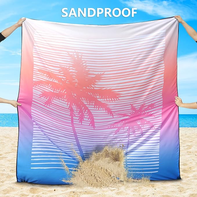 WIWIGO Beach Blanket Waterproof Sandproof Beach Mat 79" X 83"/10'x9'for 2-8 Adults Quick Drying Outdoor Picnic Mat Beach Accessories for Travel, Camping, Hiking