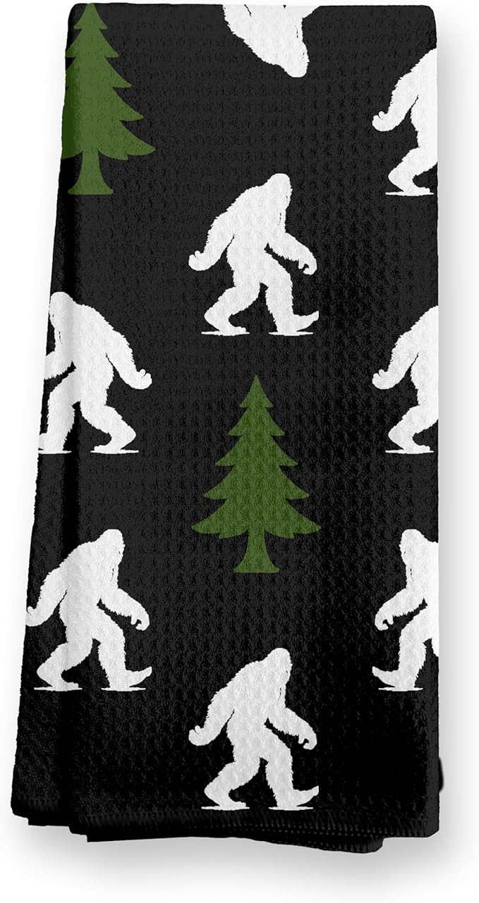 Abstract Retro Sasquatch Pine Tree Kitchen Towels, Sasquatch Gifts Dish Tea Towels for Kitchen Decor, Gifts for Hiking Camping Lovers Hand Towel for Bathroom Decor, 16x24 Inch,C162