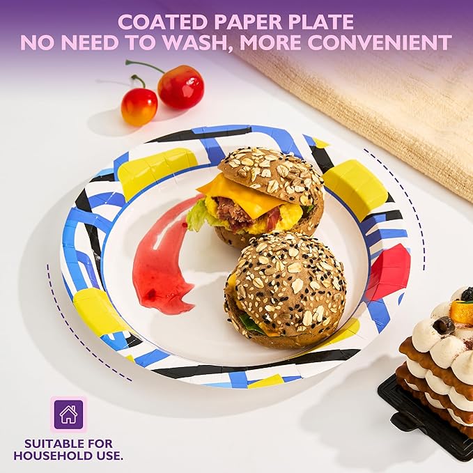 Disposable Paper Plates 8.5 Inch 300 Count, Soak Proof and Cut Resistant Graffiti Pattern Heavy Duty Paper Plates Bulk for Parties, Picnics, Camping, and Everyday Meals