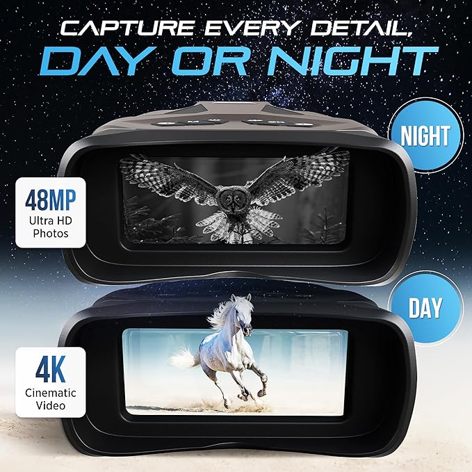 LUNAREX 4K Night Vision Goggles for Adults – Digital Night Vision Binoculars with 8X Zoom, 48MP Camera, 4000mAh Rechargeable Battery, 32GB TF Card, Infrared Night Vision Goggles for Hunting & Outdoor