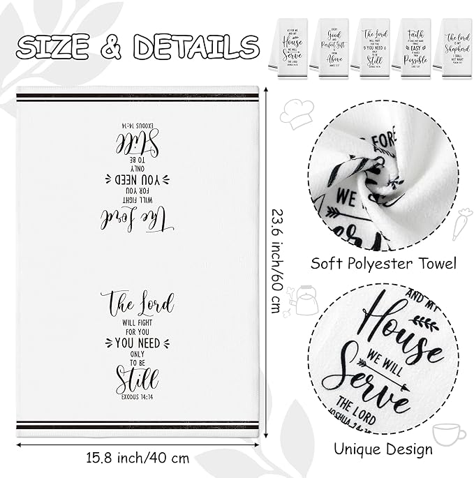 R HORSE 5Pcs Religious Christian Kitchen Dish Towel, Bible Verse Absorbent Quick Dry Cloth Dish Tea Towels, Reusable Bar Hand Dishcloths Home Holiday Decor Christian Gifts for Women Men Housewarming