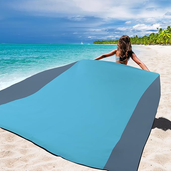 WIWIGO Beach Blanket Waterproof Sandproof Beach Mat 79" X 83"/10'x9'for 2-8 Adults Quick Drying Outdoor Picnic Mat Beach Accessories for Travel, Camping, Hiking