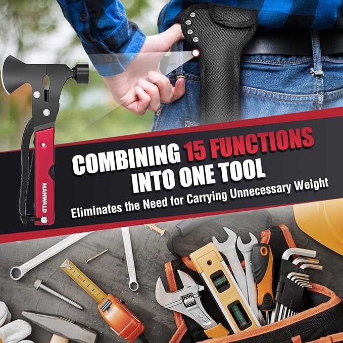 15 in 1 Multitool Axe Hatchet, Valentines Day Gifts for Him Adults, Camping Accessories Survival Gear, Multi Tool for Camping Hiking Survival, Cool Gadgets Gifts for Men, Husband, Boyfriends