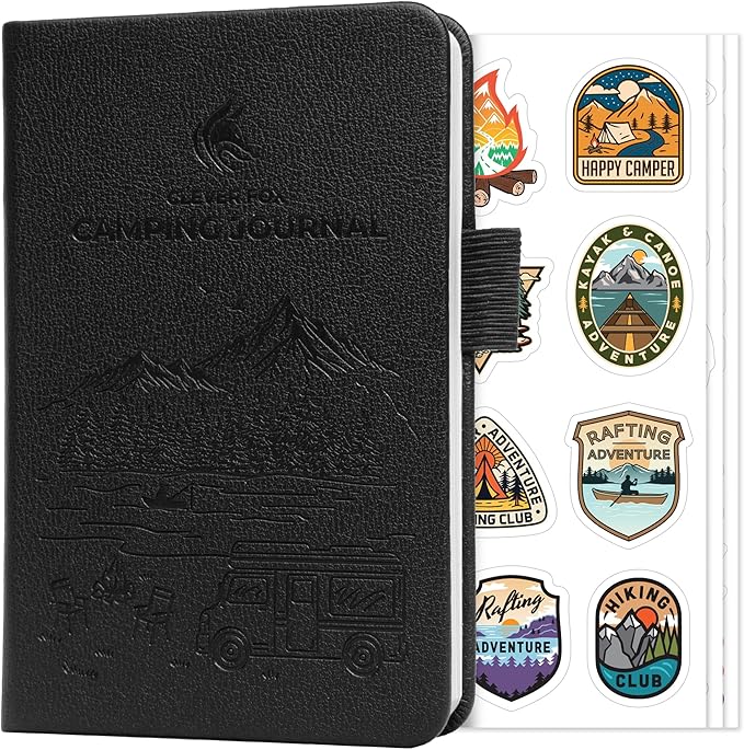 Clever Fox Camping Journal Pocket – Camping Log Book & Outdoor Adventure Journal – RV Travel Log Book – Gifts, Accessories & RV Essentials for Travel Trailers, 14 Trips, 3.7x5.7” (Black)