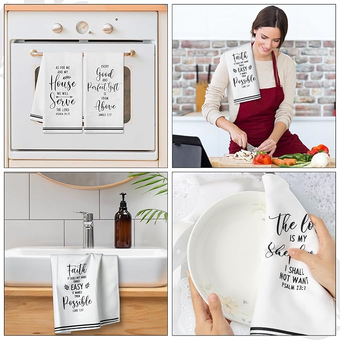 R HORSE 5Pcs Religious Christian Kitchen Dish Towel, Bible Verse Absorbent Quick Dry Cloth Dish Tea Towels, Reusable Bar Hand Dishcloths Home Holiday Decor Christian Gifts for Women Men Housewarming