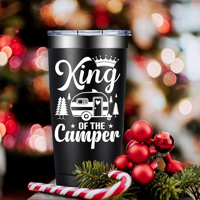 RV Camping Gifts for Men Women - Cool Christmas Gifts for RV Owners - Gift Ideas for Enthusiasts, Owners, Outdoors, Camping - King of the Camper - 20oz Tumbler