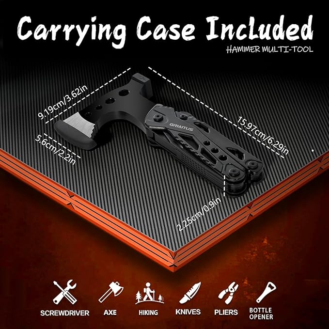 Camping Essentials Multitool Camping Accessories Gifts for Men 16 in 1 Multi Tool Survival Gear with Axe Hammer Pliers Saw Screwdrivers Bottle Opener Whistle for Camping Hiking, Gifts for Dad Him