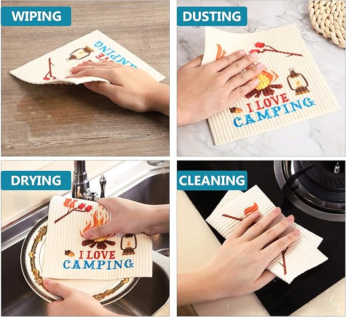 Patelai 6 Pcs Swedish Kitchen Dish Towels Camping Reusable Cleaning Cloths Replace Paper Towels Washable No Odor Fast Drying Sponge Cloth Cleaning Cloths Printed with Funny Sayings Gift for Christmas