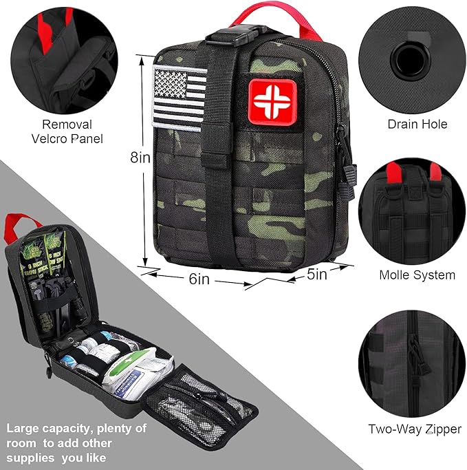 LUXMOM Emergency Survival Kit and First Aid Kit, 142Pcs Professional Survival Gear and Supplies Equipment with Molle Pouch, Gift for Christmas Men Dad Husband Camping Hiking Hunting Outdoor Adventure