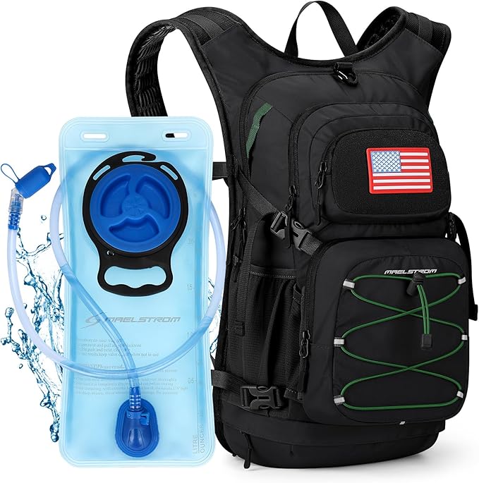 Maelstrom Hydration Hiking Backpack with 2L/3L Water Bladder, High Flow Bite Valve Water Backpack for Men Women Lightweight Insulation for Hiking, Cycling, Running, Climbing, Camping