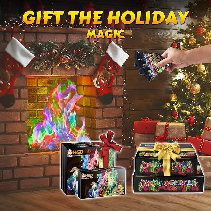 HGD (6 Pack) Magic Campfire Fire Color Changing Packets for Fire Pit, Indoor/Outdoor Fireplace, Bonfire - Rainbow Magical Flame, Camping Accessory, Compatible with Wood