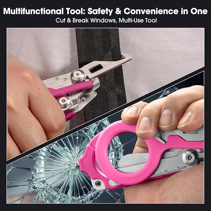 Lemasa-6in1 Multi functional Trauma shears, Foldable trauma shear, Nurse's Multi functional Emergency Scissors, Outdoor Tactical Scissors, Pink Trauma shears, Comes with Adjustable Wrench (Pink)