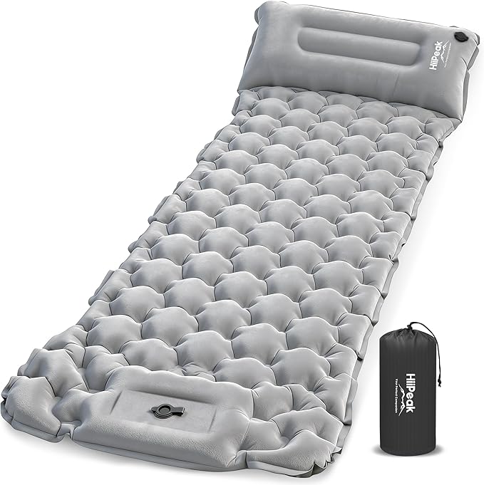 HiiPeak Camping Sleeping Pad, Suede Top Camping Mat with Pillow, Built-in Foot Pump Inflatable Sleeping Pads Compact for Camping Backpacking Hiking Traveling Tent