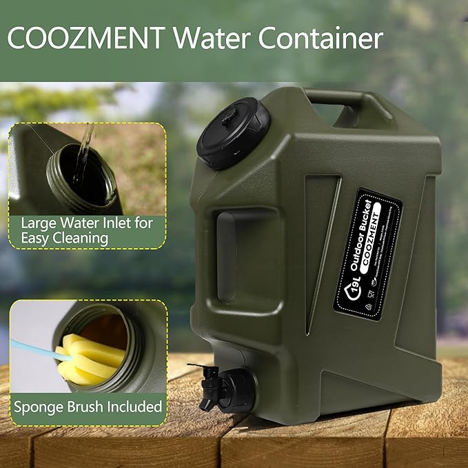 COOZMENT 3.2 Gallon/5 Gallon Water Containers with Spigot, BPA Free Water Jug, Military Green Water Tank, Multifunction Water Storage Containers for Camping Outdoor Hiking,Emergency Stroage