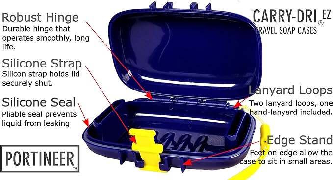 Carry-Dri EZ Travel Bar Soap Container & Dish - Dries with Patented Air Vents - Durable Leakproof Soap Holder - Compact Soap Bar Case - Ultimate Portable Soap Box for Traveling - Blue-Yellow