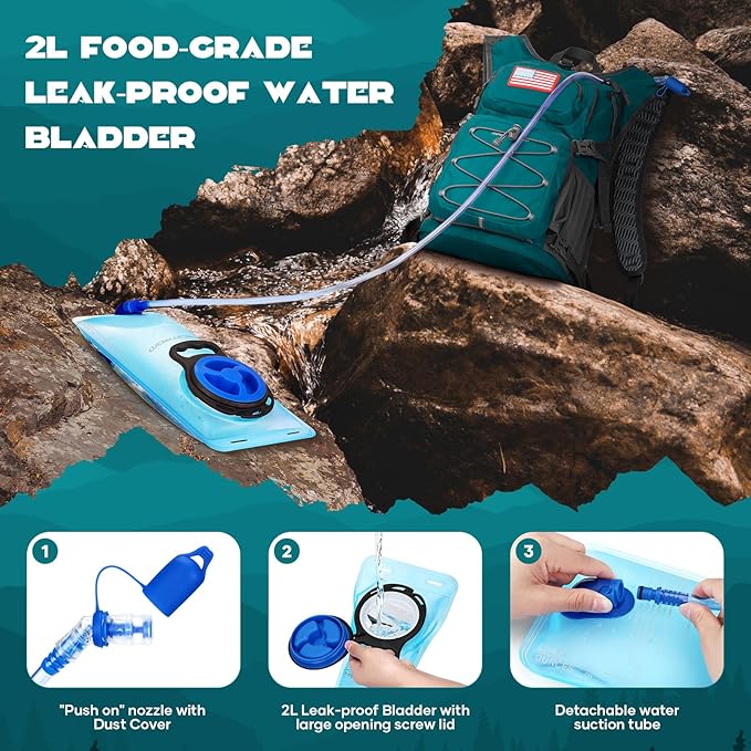 Maelstrom Hydration Hiking Backpack with 2L/3L Water Bladder, High Flow Bite Valve Water Backpack for Men Women Lightweight Insulation for Hiking, Cycling, Running, Climbing, Camping