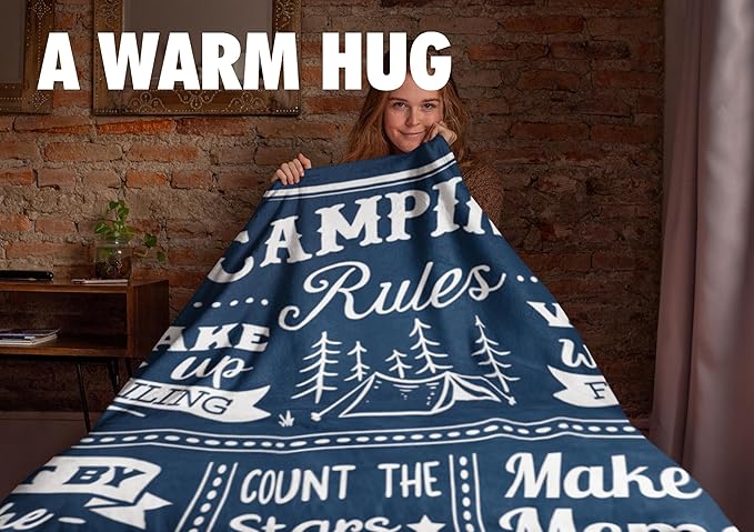 InnoBeta Camping Gifts for Women Men Lovers Throw Blanket, Happy Campers Decor Outdoor, RV Campsite Travel Hiking 40" x 50" - Camping Rules