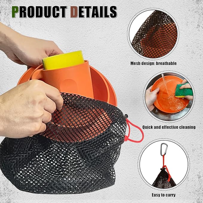 Scout Camping Mess Kit for Person Boy Scout Dishes Set Girl Scout Mess Kit with Mesh Bag Reusable Light Weight Eating Utensils Plastic Camping Cutlery Set for Travel Camp