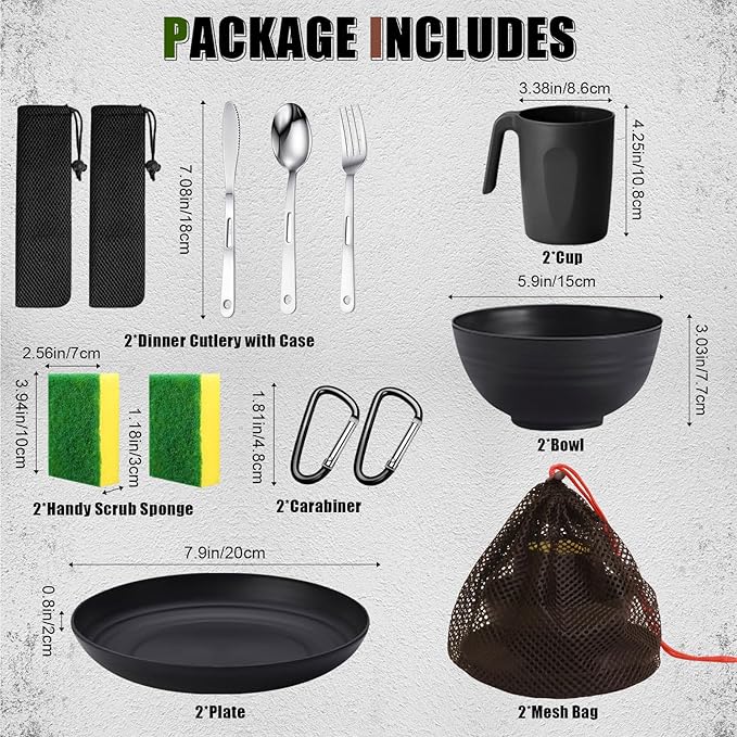 Scout Camping Mess Kit for Person Boy Scout Dishes Set Girl Scout Mess Kit with Mesh Bag Reusable Light Weight Eating Utensils Plastic Camping Cutlery Set for Travel Camp