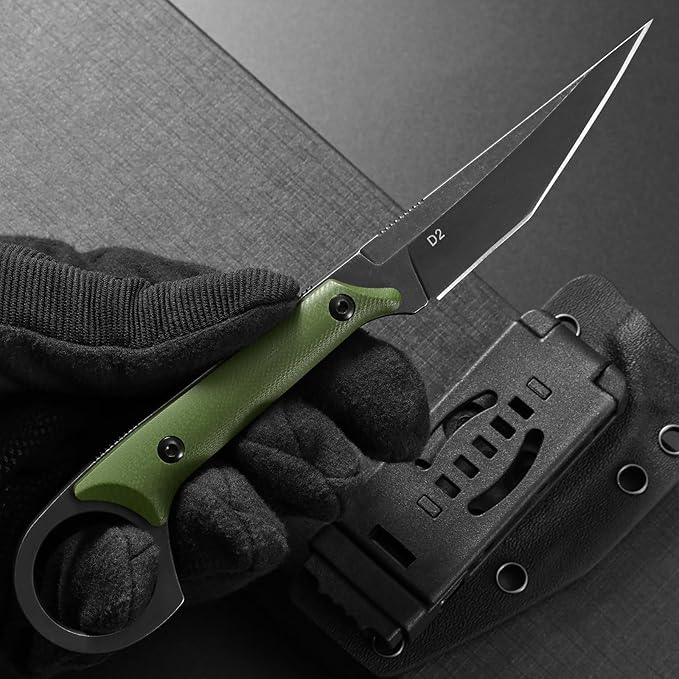 Ccanku C1140 Fixed Blade Knife,D2 Blade G10 Handle Claw Knife for Outdoor, EDC Tool, Survival, Hiking, Camping (Army Green)