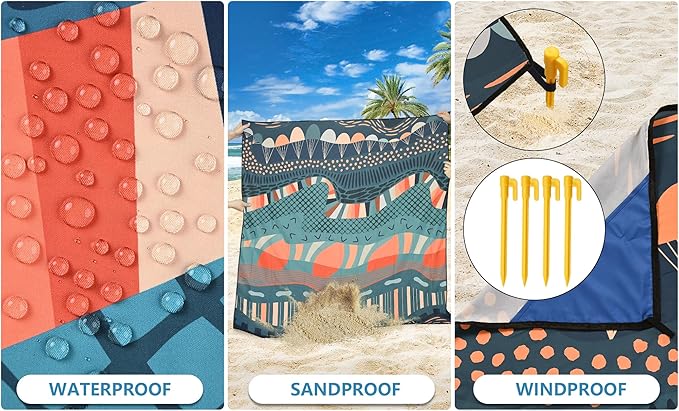 WIWIGO Beach Blanket Waterproof Sandproof Beach Mat 79" X 83"/10'x9'for 2-8 Adults Quick Drying Outdoor Picnic Mat Beach Accessories for Travel, Camping, Hiking