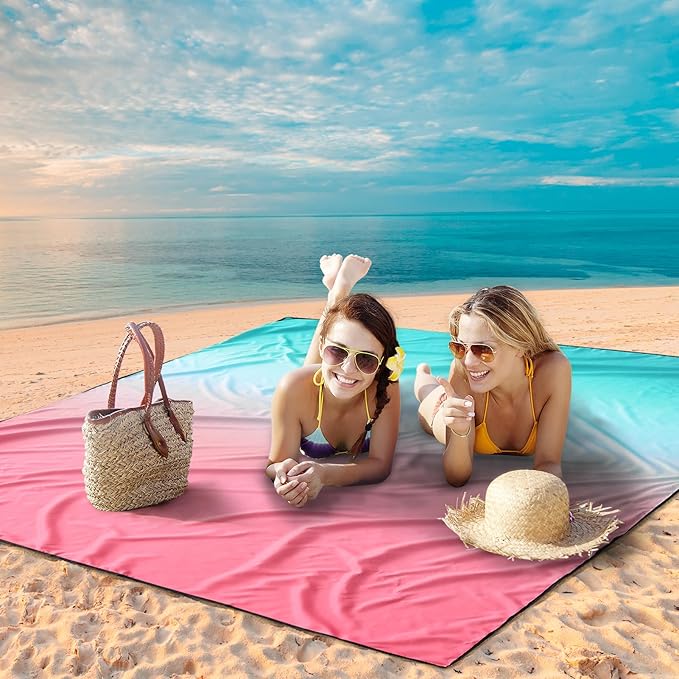 WIWIGO Beach Blanket Waterproof Sandproof Beach Mat 79" X 83"/10'x9'for 2-8 Adults Quick Drying Outdoor Picnic Mat Beach Accessories for Travel, Camping, Hiking