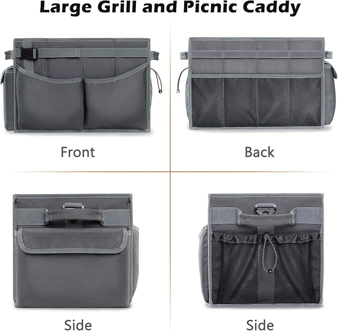 Large Grill Caddy with Paper Towel Holder – Collapsible BBQ Organizer for Camping, Tailgating, RV, Boating – Grilling Gifts for Men – Griddle Tote Bag with Shoulder Strap – Outdoor Essentials