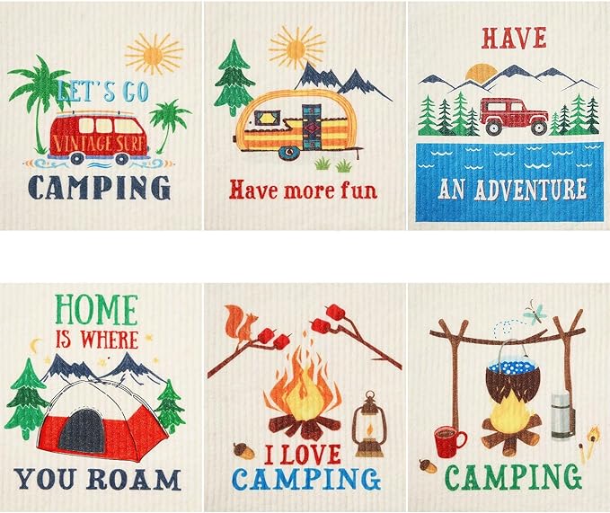 Patelai 6 Pcs Swedish Kitchen Dish Towels Camping Reusable Cleaning Cloths Replace Paper Towels Washable No Odor Fast Drying Sponge Cloth Cleaning Cloths Printed with Funny Sayings Gift for Christmas