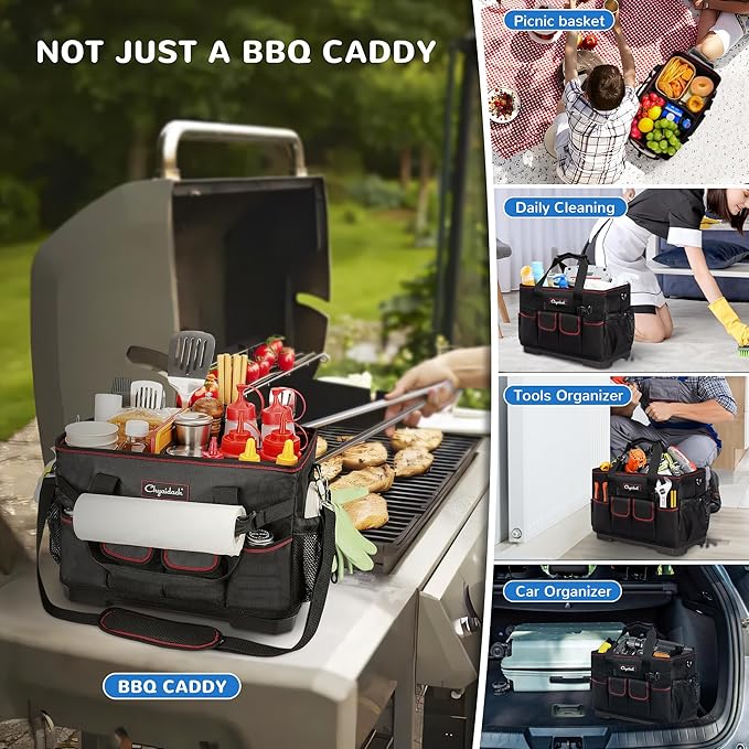 Chyaidach Large Grill Caddy with Hard Bottom, Portable Foldable Griddle Organizer for Blackstone Accessories, Tailgate Essentials, Perfect for Outdoor Grilling, RV, Camping & Grill Gifts for Men
