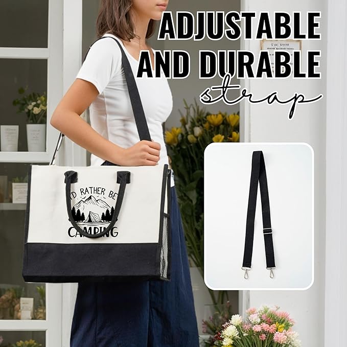 InnoBeta Camping Gifts for Women, Canvas Tote Bag for Mom, Frineds, Coworkers, Bag with Top Zipper Closure and Shoulder Strap