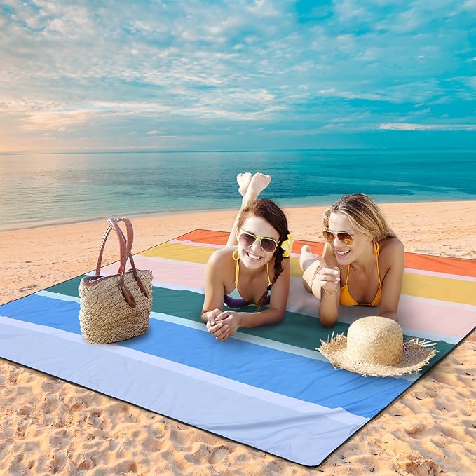 WIWIGO Beach Blanket Waterproof Sandproof Beach Mat 79" X 83"/10'x9'for 2-8 Adults Quick Drying Outdoor Picnic Mat Beach Accessories for Travel, Camping, Hiking