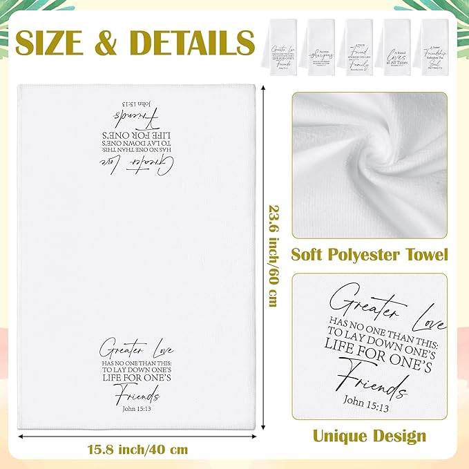 R HORSE Christian Friendship Kitchen Dish Towels - 5Pcs Bible Verse Friendship Kitchen Hand Towels, Absorbent Cleaning Dishcloths Home Bathroom Decor for Friends Hostess Housewarming Religious Gifts