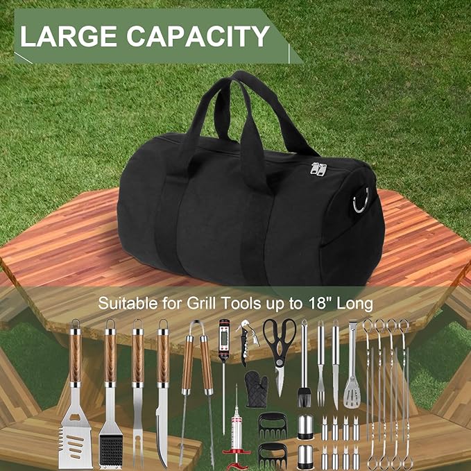 Grill Tool Storage, BBQ Tools Organizer - 18'' Lightweight Waterproof Storage Bag, Folding Design, with Inner Pockets & Shoulder Strap, for Camping, Tailgates, Outdoor BBQ Parties