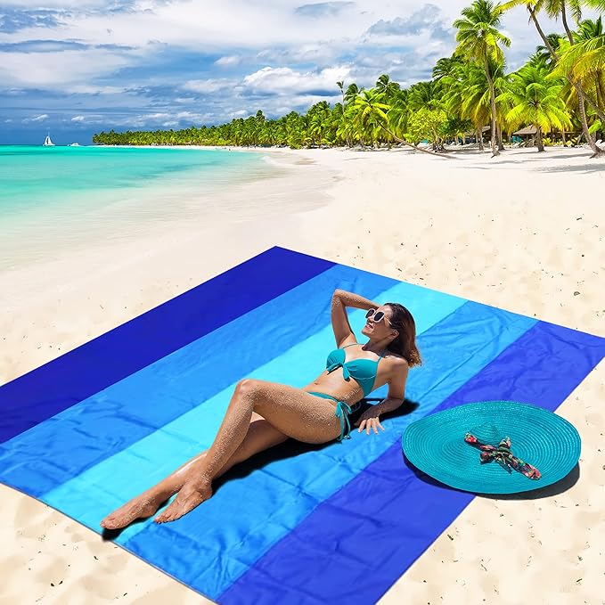WIWIGO Beach Blanket Waterproof Sandproof Beach Mat 79" X 83"/10'x9'for 2-8 Adults Quick Drying Outdoor Picnic Mat Beach Accessories for Travel, Camping, Hiking