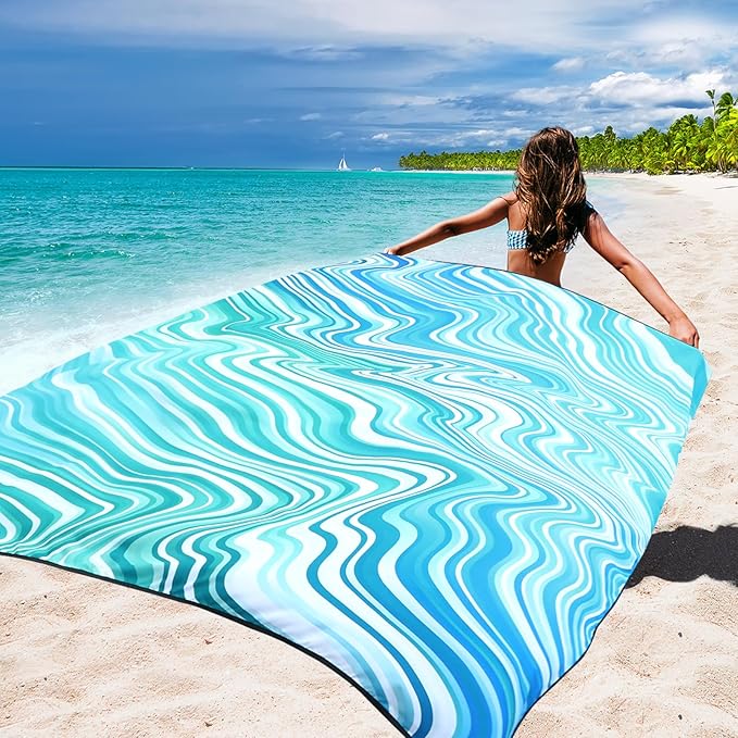 WIWIGO Beach Blanket Waterproof Sandproof Beach Mat 79" X 83"/10'x9'for 2-8 Adults Quick Drying Outdoor Picnic Mat Beach Accessories for Travel, Camping, Hiking