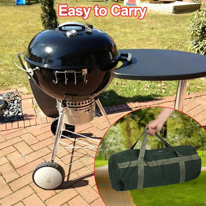 24" Grill Accessory Storage Bag, Tools Storage for Outdoor Grilling, Thick Canvas Double Zipper Utensil Carry Bag for Camping Hiking Barbecue, Dark Green