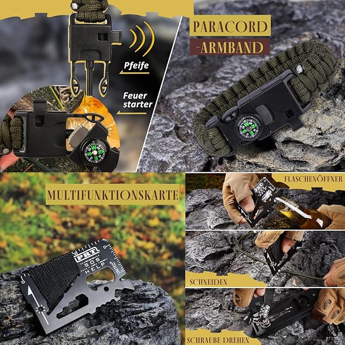 Gifts for Men Dad Husband Him Fathers Day, Survival Kit, Emergency Survival Gear and Equipment 14 in 1, Anniversary Birthday Gifts for Him Boyfriend, Hunting Fishing Camping Accessories, Cool Gadget