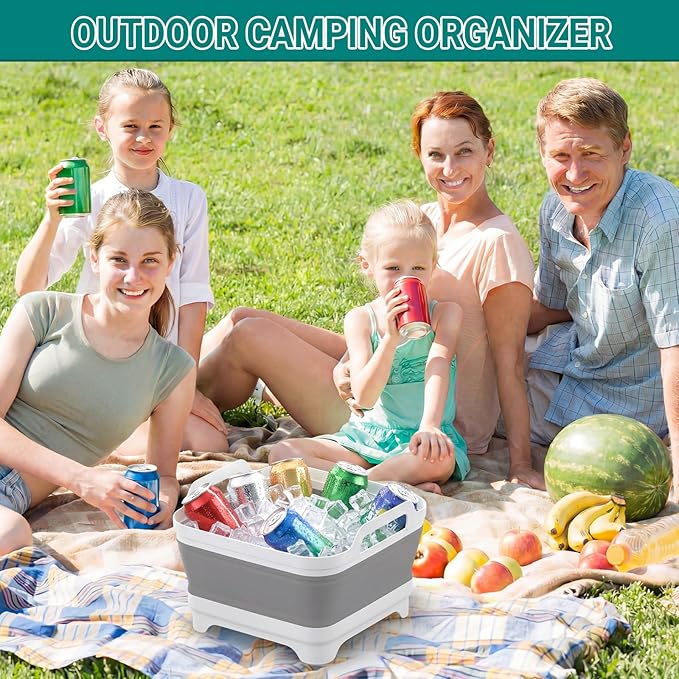 Yecuip Collapsible Wash Basin for Baby Bottles with Drying Rack – 2.4 Gallon Foldable Dish Tub with Handles, Portable RV Camping Sink & Space-Saving Wash Bin with Lid for Kitchen, Travel & Outdoor