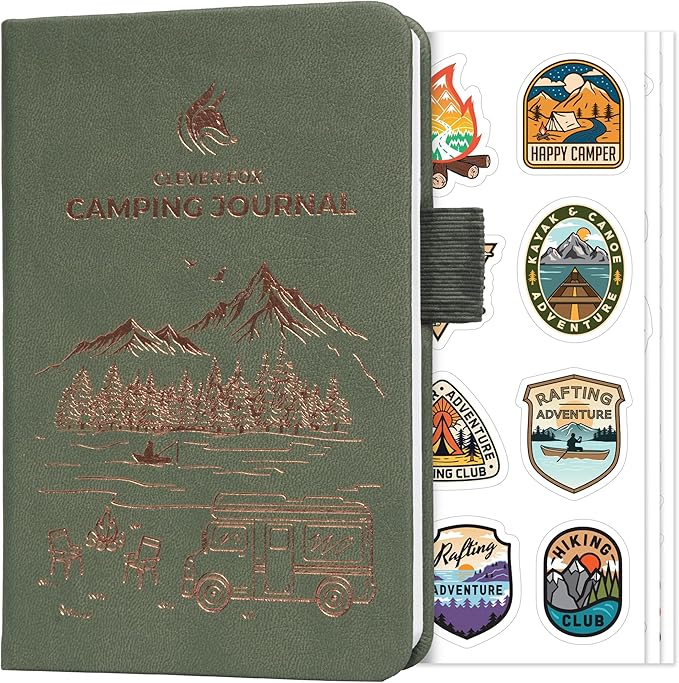 Clever Fox Camping Journal Pocket – Camping Log Book & Outdoor Adventure Journal – RV Travel Log Book – Gifts, Accessories & RV Essentials for Travel Trailers, 14 Trips, 3.7x5.7” (Cypress)