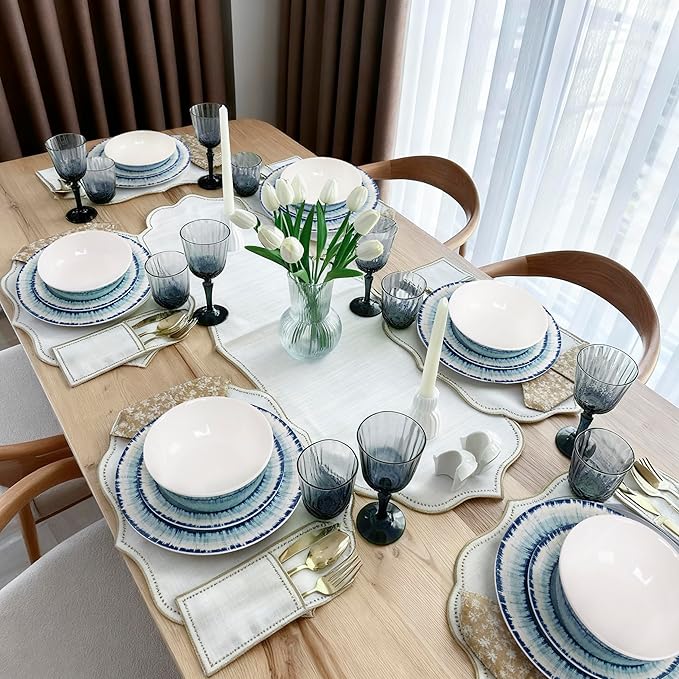 AELS Melamine Dinnerware Set of 18 Pcs Dinner Dishes Set, Lightweight Unbreakable for Indoor and Outdoor Use, BPA Free, Dishwasher Safe, Light Blue