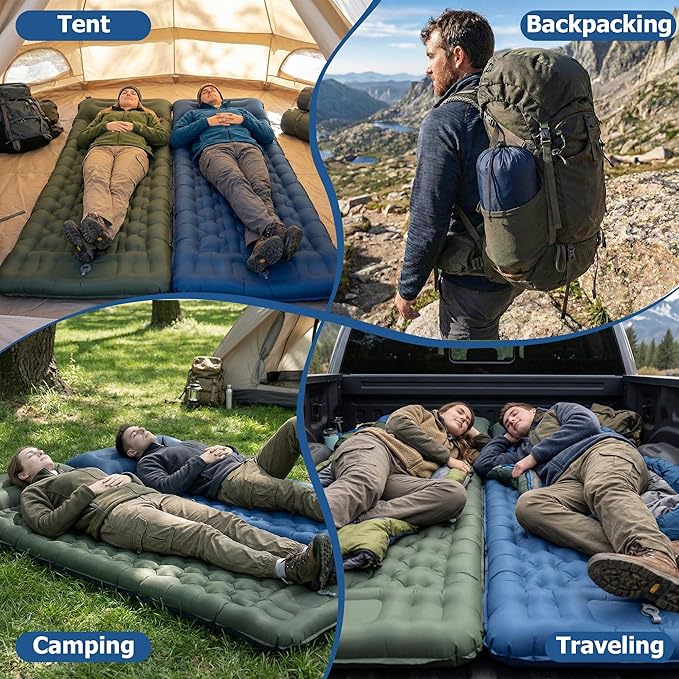 Camping Sleeping Pad, 4.7" Extra-Thick Camping Mattress with Pillow, Built-in Foot Pump Ultralight Inflatable Sleeping Pads for Camping Hiking Backpacking Traveling Tent, Navy Blue, Single