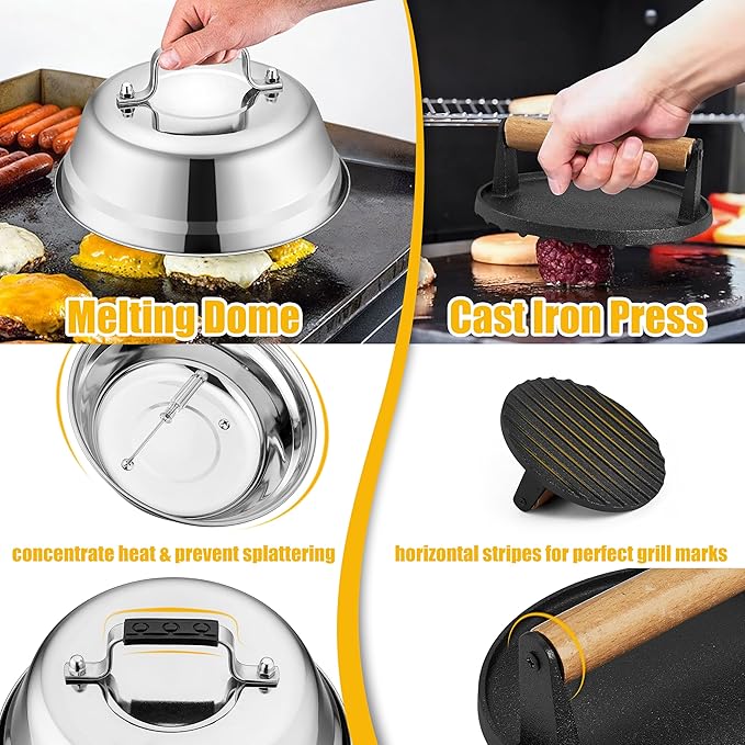 Griddle Accessories Kit, HaSteeL 20 Pcs Flat Top Grill Accessories Set for Camping, Griddle Spatula Tools with 9” Melting Dome, Grill Spatula Set with Choppers for Teppanyaki BBQ Outdoor