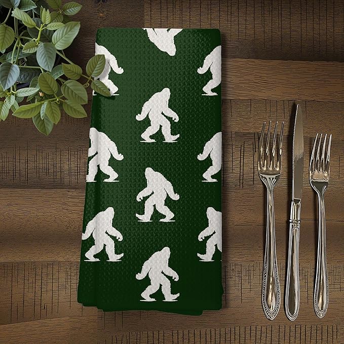 Abstract Retro Sasquatch Kitchen Towels, Sasquatch Gifts Dish Tea Towels for Kitchen Decor, Gifts for Hiking Camping Lovers Hand Towel for Bathroom Decor, 16x24 Inch,C176