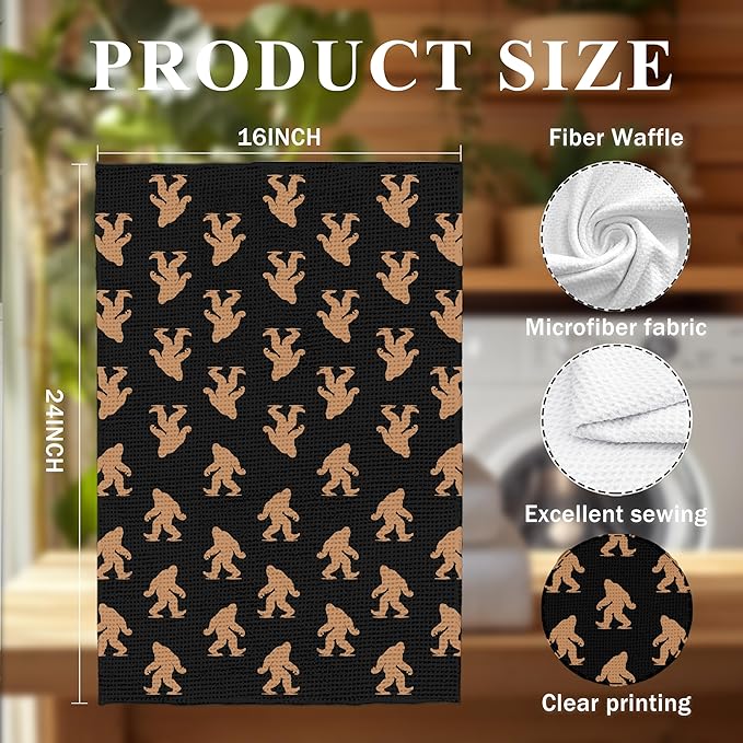 Abstract Retro Sasquatch Kitchen Towels, Sasquatch Gifts Dish Tea Towels for Kitchen Decor, Gifts for Hiking Camping Lovers Hand Towel for Bathroom Decor, 16x24 Inch, (Black and Brown)