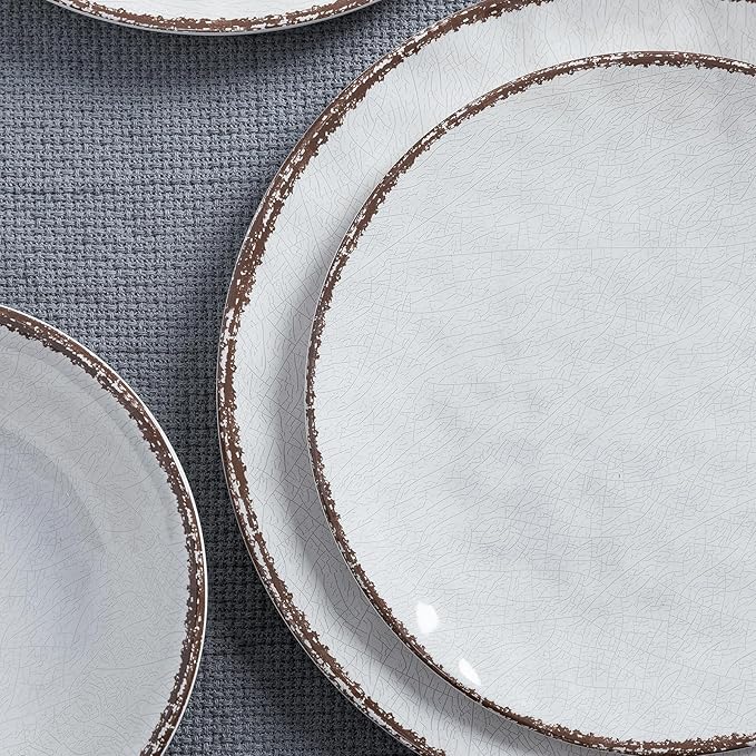 LEHAHA Farmhouse White Melamine Plates and Bowls Set, White dishes Rustic Farmhouse Dinnerware Set, Lightweight Melamine Dishes Set for 4, Perfect for RV, Camper, Dishwasher Safe