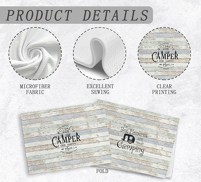 Welcome to Our Camper Camping Kitchen Towels and Dishcloths Sets of 2,Campsite Cabin RV Drying Cloth Hand Towels Tea Towels for Bathroom Kitchen,Campers Camping Lovers Gifts,16×24 inches