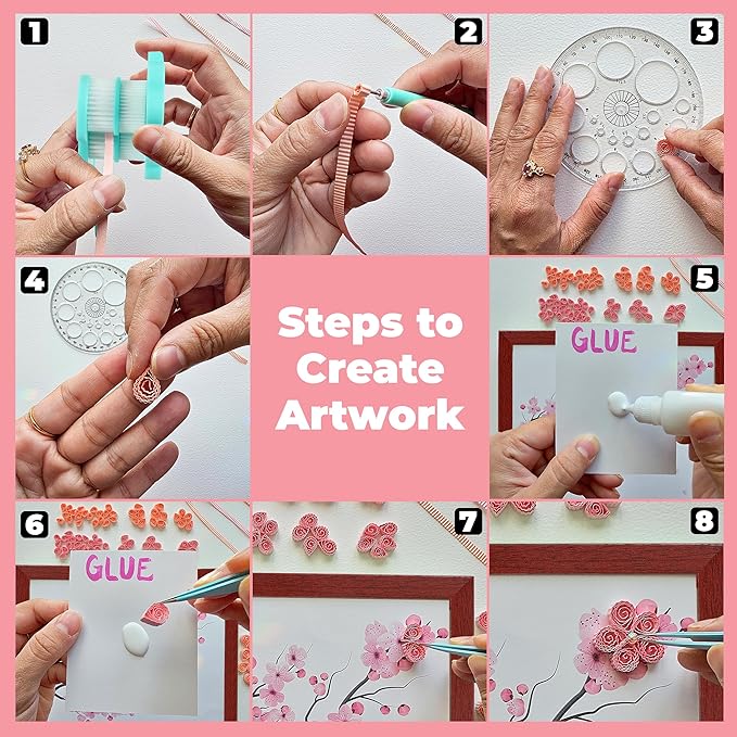 MY CREATIVE CAMP Paper Quilling Kit for Beginners – DIY Craft Kit for Kids, Teens & Adults with Tools, Instructions & Storage, Creative Art Projects & Wall Décor (Cherry Blossom Kit)