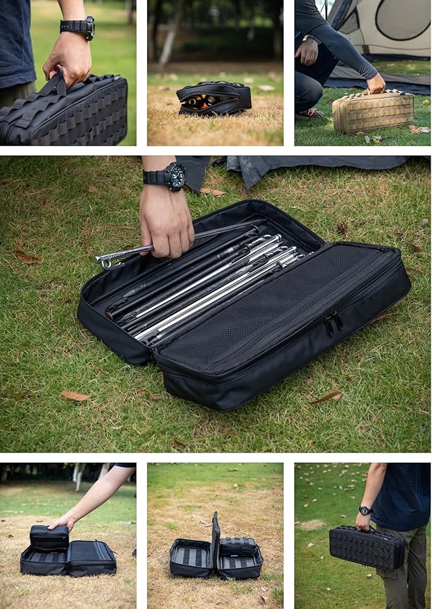 CAMPINGMOON MOLLE System Tactical Camping Gear Organizer Utility Tool Bag w PP Board Support Dual-Layer Rigid Storage Case Tent Stakes Tools